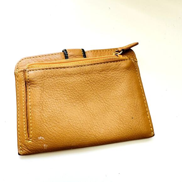 VINTAGE CLUB Brown Tan Leather Zipper Coin Purse Clutch Wallet Card Organizer - Picture 10 of 10